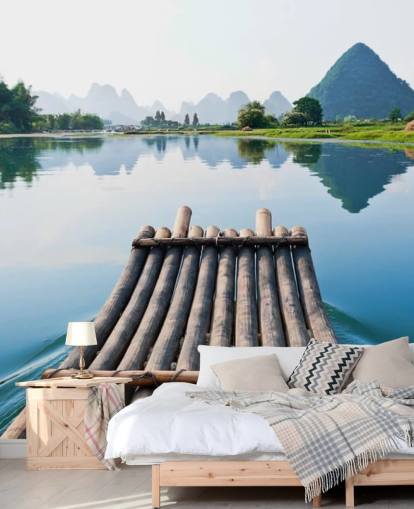 Bamboo Raft on Still Lake Wall Mural