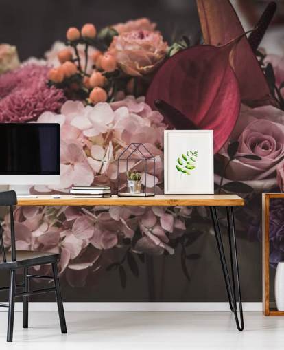 Papel de parede floral rosa e roxo