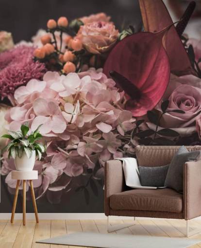 Papel pintado floral rosa y morado