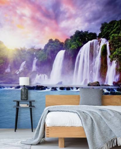 lila und blaue Wasserfall-Tapete namens Banyue Waterfall für Wohnzimmer, Heimbüros und Unternehmen