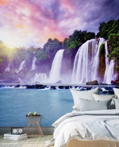papel de parede de cachoeira roxo e azul chamado Banyue Waterfall para salas de estar, escritórios domésticos e empresas papel de parede de cachoeira roxo e azul chamado Banyue Waterfall para salas de estar, escritórios domésticos e empresas