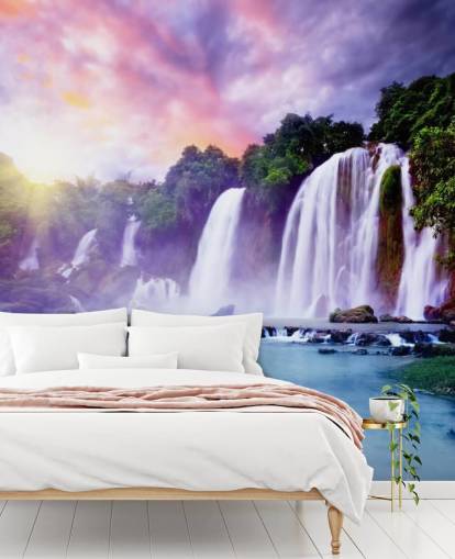 lila und blaue Wasserfall-Tapete namens Banyue Waterfall für Wohnzimmer, Heimbüros und Unternehmen