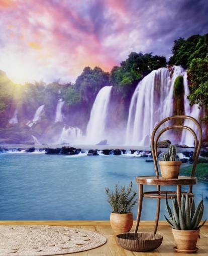 lila und blaue Wasserfall-Tapete namens Banyue Waterfall für Wohnzimmer, Heimbüros und Unternehmen