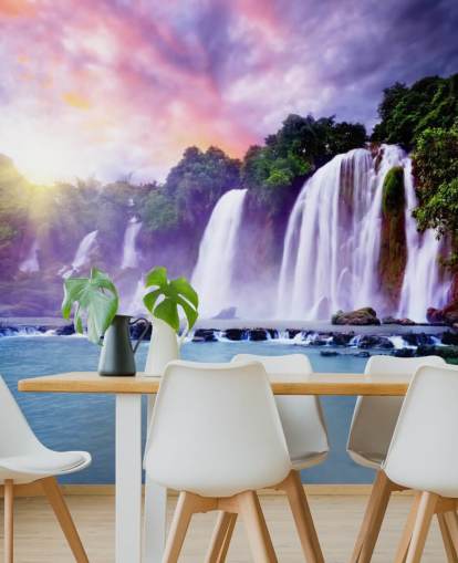 carta da parati a cascata viola e blu chiamata Banyue Waterfall per salotti, uffici domestici e aziende