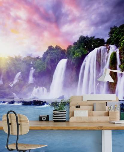 lila und blaue Wasserfall-Tapete namens Banyue Waterfall für Wohnzimmer, Heimbüros und Unternehmen lila und blaue Wasserfall-Tapete namens Banyue Waterfall für Wohnzimmer, Heimbüros und Unternehmen