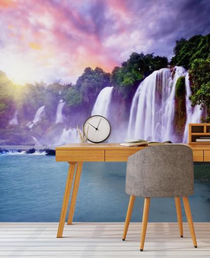 lila och blå vattenfall tapet som heter Banyue Waterfall för vardagsrum, hemmakontor och företag