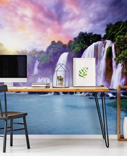 lilla og blå vandfald tapet kaldet Banyue Waterfall til stuer, hjemmekontorer og virksomheder lilla og blå vandfald tapet kaldet Banyue Waterfall til stuer, hjemmekontorer og virksomheder