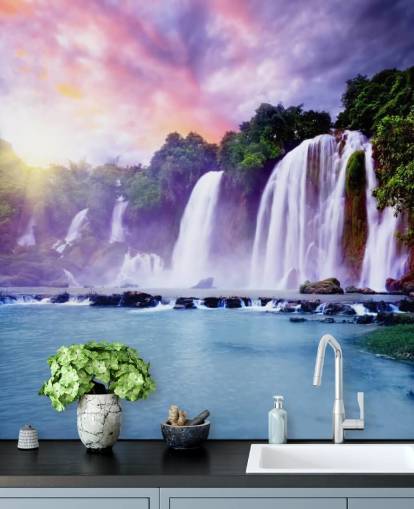 purple and blue waterfall wallpaper called Banyue Waterfall for living rooms, home offices and businesses purple and blue waterfall wallpaper called Banyue Waterfall for living rooms, home offices and businesses