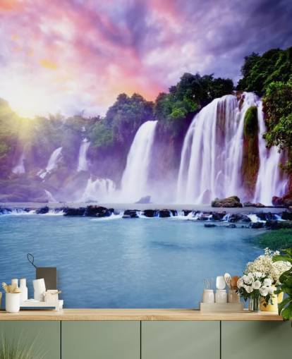 lilla og blå vandfald tapet kaldet Banyue Waterfall til stuer, hjemmekontorer og virksomheder lilla og blå vandfald tapet kaldet Banyue Waterfall til stuer, hjemmekontorer og virksomheder
