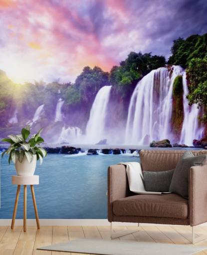 papel de parede de cachoeira roxo e azul chamado Banyue Waterfall para salas de estar, escritórios domésticos e empresas papel de parede de cachoeira roxo e azul chamado Banyue Waterfall para salas de estar, escritórios domésticos e empresas