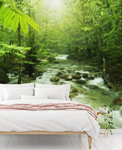 grünes kundenspezifisches Flusstapeten-Wandbild namens Forest River für Büros 