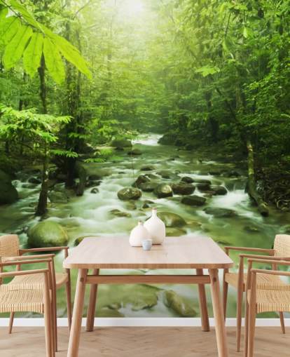 papier peint mural vert personnalisé appelé Forest River pour les bureaux 