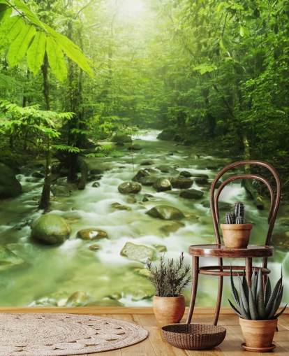green custom river wallpaper mural called Forest River for offices 