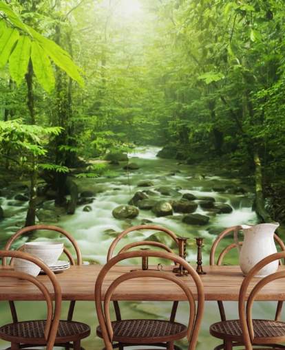 grünes kundenspezifisches Flusstapeten-Wandbild namens Forest River für Büros 