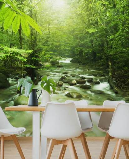 grön anpassad flod tapetväggmålning kallad Forest River för kontor 