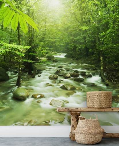 papier peint mural vert personnalisé appelé Forest River pour les bureaux 