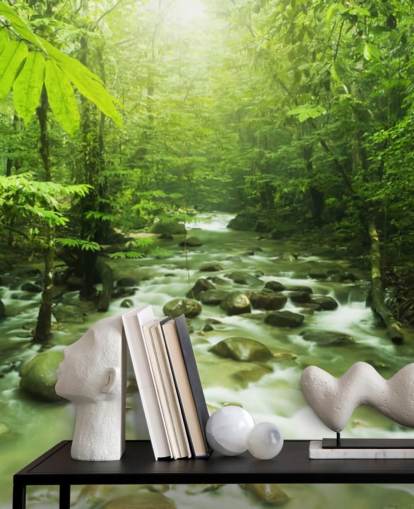 grünes kundenspezifisches Flusstapeten-Wandbild namens Forest River für Büros 