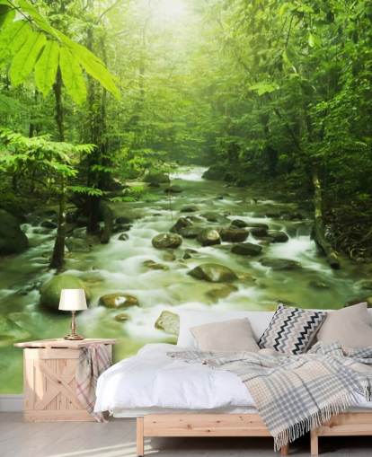 grünes kundenspezifisches Flusstapeten-Wandbild namens Forest River für Büros 
