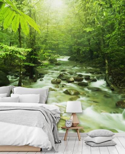 papier peint mural vert personnalisé appelé Forest River pour les bureaux 