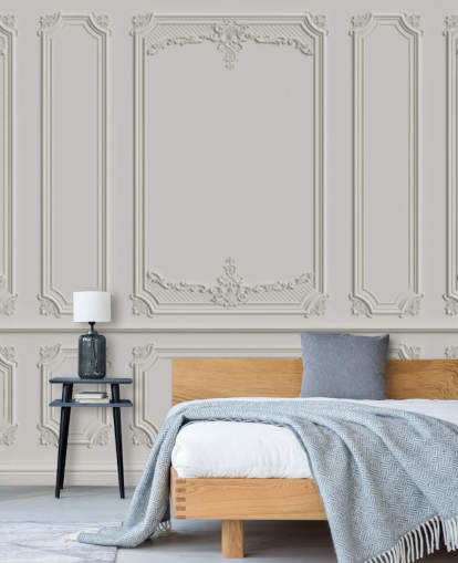 utsmyckade vit panel tapeter