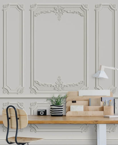 utsmyckade vit panel tapeter