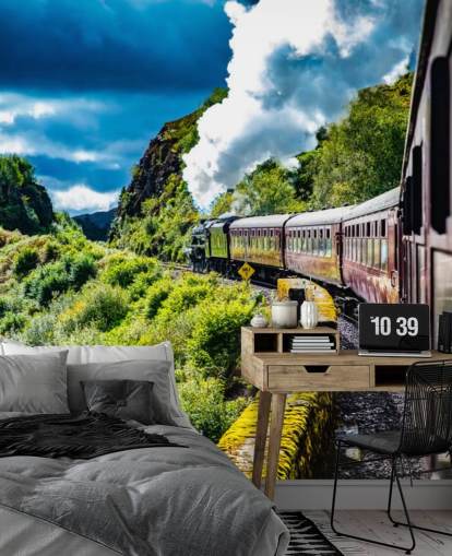 train à vapeur rouge dans la campagne vue passager fond d'écran
