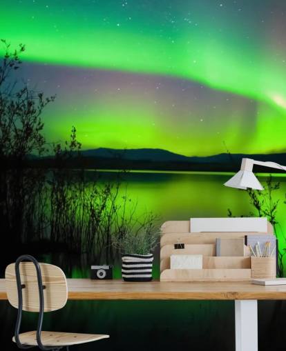 Groen noorderlicht behang