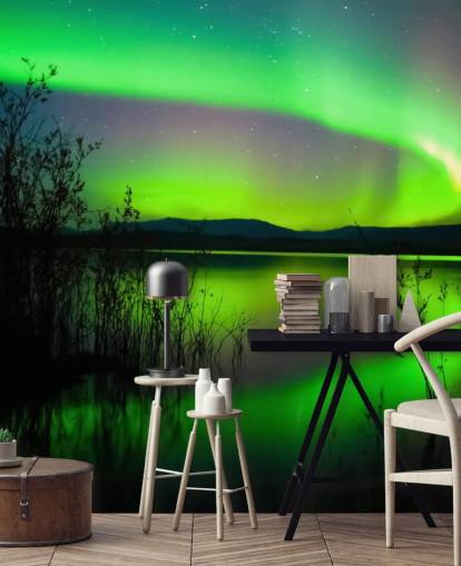 Groen noorderlicht behang