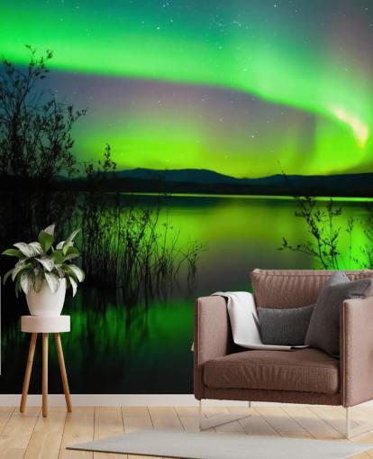 Groen noorderlicht behang