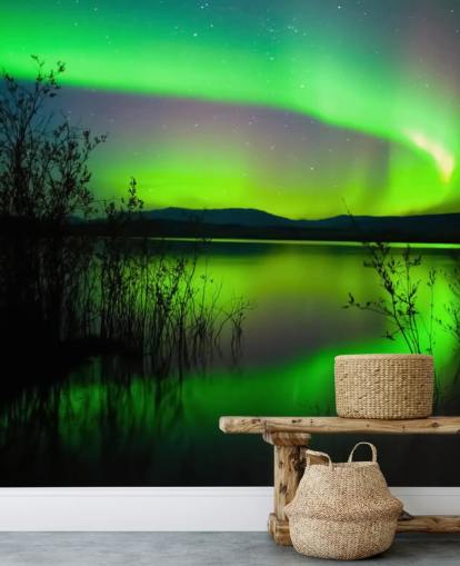 Groen noorderlicht behang