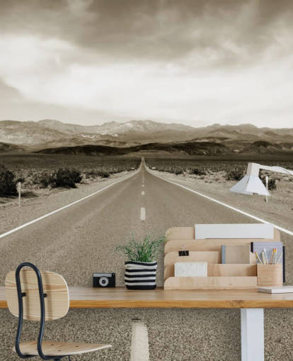 Empty Californian Highway in the Desert Landscape Wallpaper Empty Californian Highway in the Desert Landscape Wallpaper