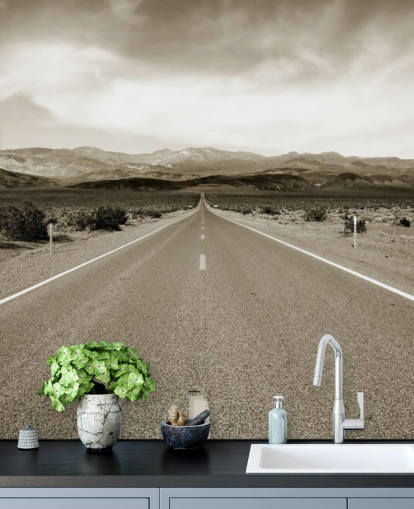 Empty Californian Highway in the Desert Landscape Wallpaper