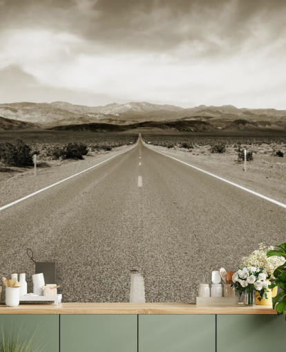 Autoroute californienne vide dans le désert Landscape Wallpaper