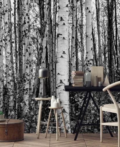 Papel pintado Abedules blancos y negros Papel pintado Abedules blancos y negros