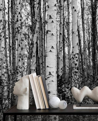 Papier Peint Bouleaux Noir et Blanc