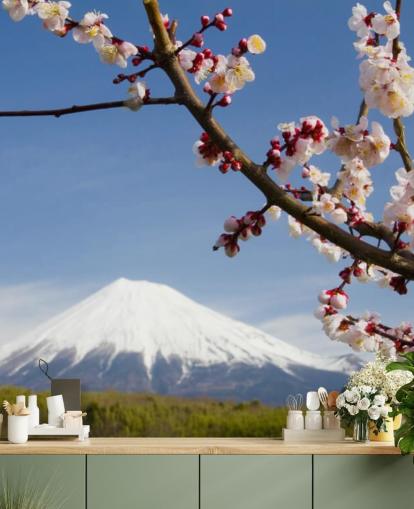 Ramo de flor rosa Mount Fuji Mural