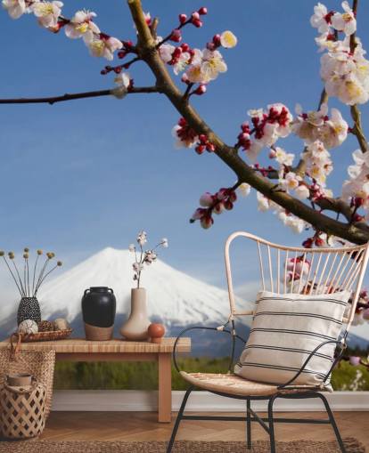 Ramo de flor rosa Mount Fuji Mural