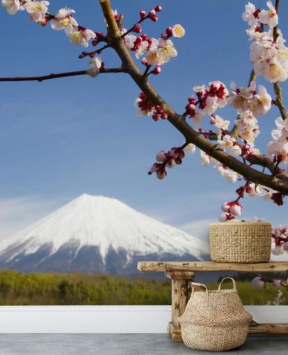 Pink Blossom Ast Mount Fuji Fototapete