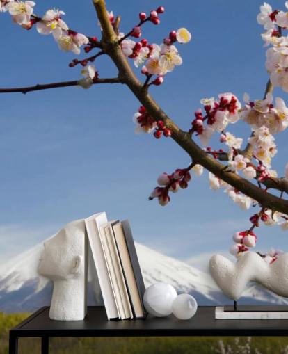 Pink Blossom Ast Mount Fuji Fototapete