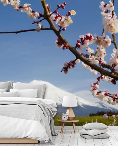 Pink Blossom Ast Mount Fuji Fototapete
