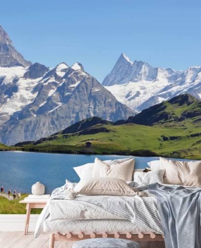 Schneebedeckter Berg und See Fototapete Schneebedeckter Berg und See Fototapete