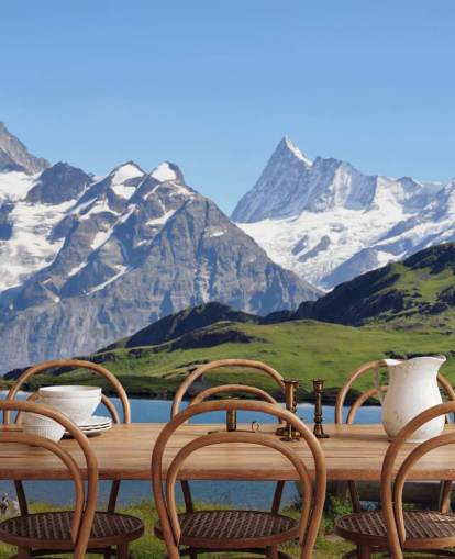 Schneebedeckter Berg und See Fototapete