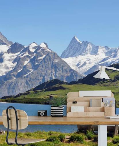 Schneebedeckter Berg und See Fototapete Schneebedeckter Berg und See Fototapete