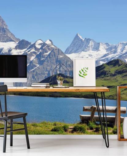 Decorazione murale con montagne innevate e lago