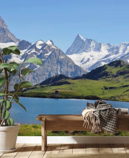 Decorazione murale con montagne innevate e lago