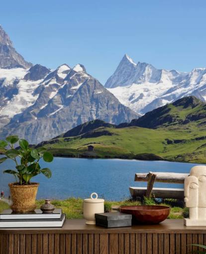 Papier Peint Fresque Montagne et Lac enneigés