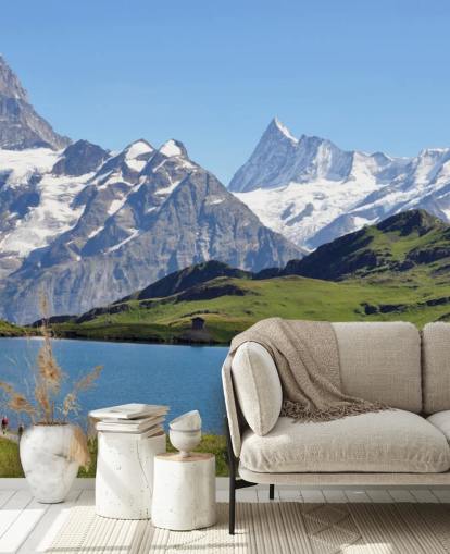 Schneebedeckter Berg und See Fototapete Schneebedeckter Berg und See Fototapete