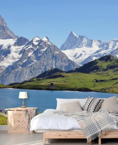 Decorazione murale con montagne innevate e lago
