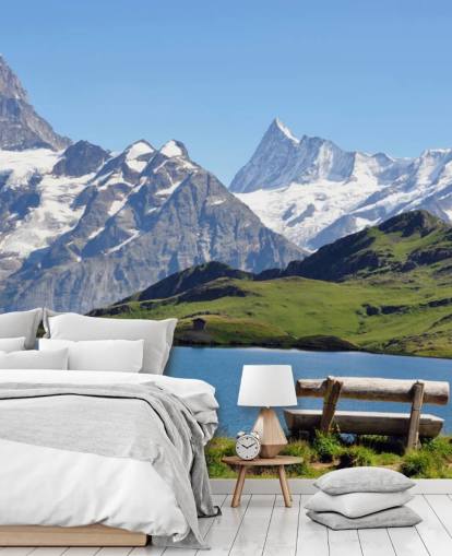 Schneebedeckter Berg und See Fototapete