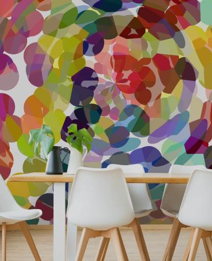 Mural de pared abstracto con espirales o círculos coloridos